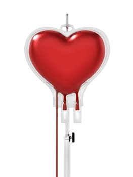 Blood inside heart shaped bag. 3D illustration.