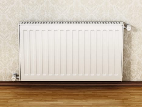 Radiator hanging on the wall. 3D illustration.