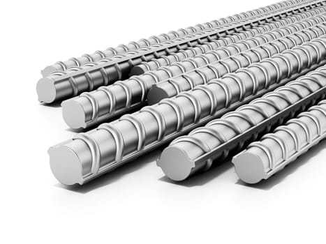 Iron construction bars isolated on white background. 3D illustration.