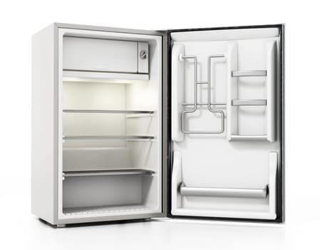 Small size hotel refrigerator isolated on white background. 3D illustration.