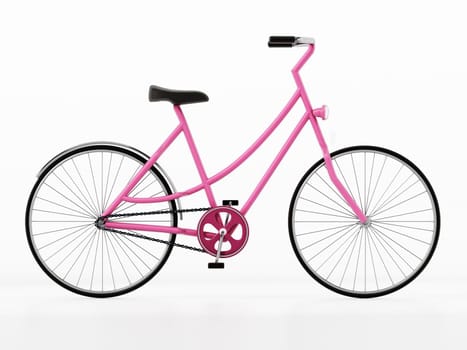 Pink bicycle isolated on white background. 3D illustration.