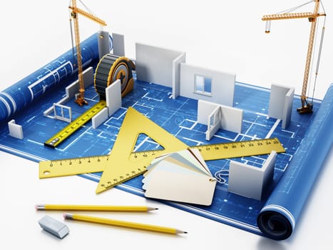 House construction project. 3D illustration.