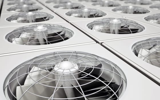Group of air conditioner units. 3D illustration.