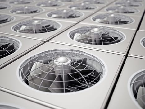 Group of air conditioner units. 3D illustration.