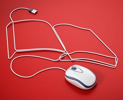 Mouse cable formes a book shape. 3D illustration.