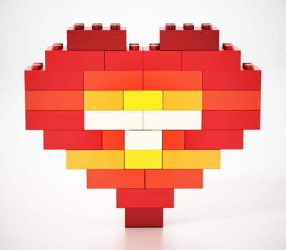 Multi colored blocks forming big and small heart shapes. 3D illustration.