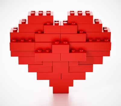 Red blocks forming a heart shape. 3D illustration.