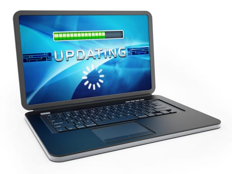 Laptop computer with software update screen. 3D illustration.