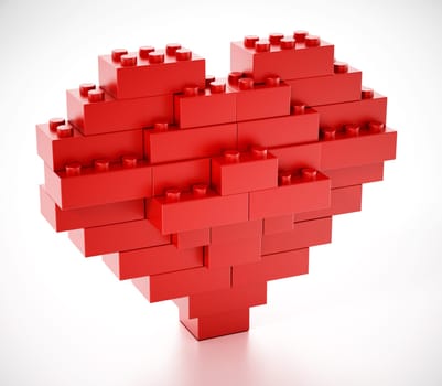 Red blocks forming a heart shape. 3D illustration.