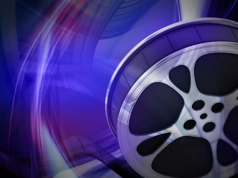 Film reel background with copy space. 3D illustration.