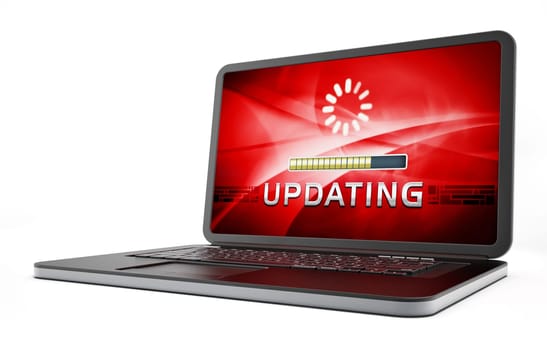 Laptop computer with software update screen. 3D illustration.