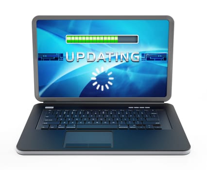 Laptop computer with software update screen. 3D illustration.
