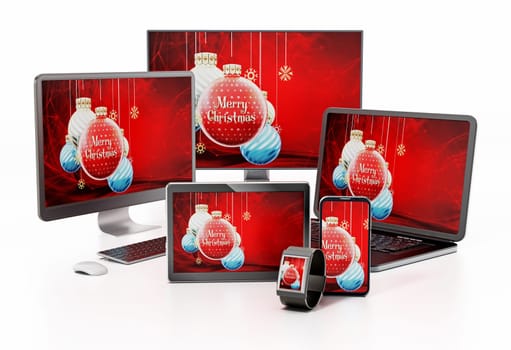 Christmas baubles background on smart TV, monitor, tablet computer, PC, smartphone and laptop computer.