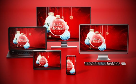 Christmas baubles background on smart TV, monitor, tablet computer, PC, smartphone and laptop computer.