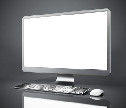 Modern desktop computer with blank screen. 3D illustration.