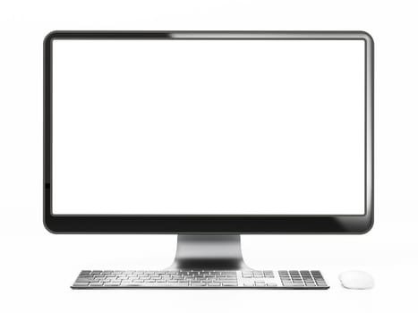Modern desktop computer with blank screen. 3D illustration.