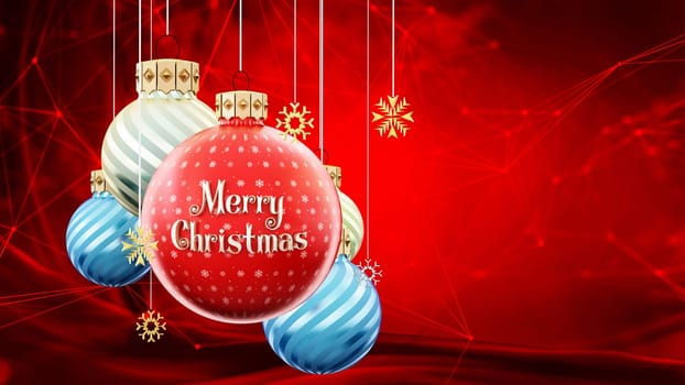 Christmas baubles with merry christmas text. 3D illustration.