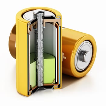 Image showing cross-section of an alcaline battery. 3D illustration.