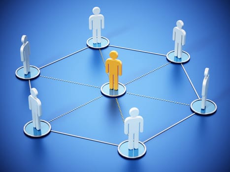 Connected people with a stand out figure at the center. 3D illustration.