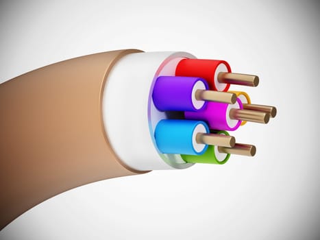 Electric cables isolated on white background. 3D illustration.