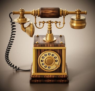 Antique dial phone against dark background. 3D illustration.