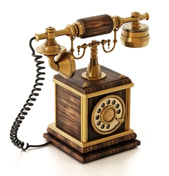Antique dial phone isolated on white background. 3D illustration.