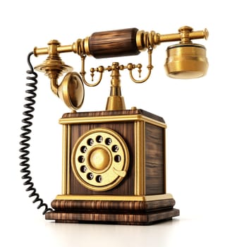 Antique dial phone isolated on white background. 3D illustration.