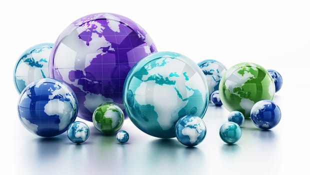 Stack of shiny globes isolated on white background. 3D illustration.
