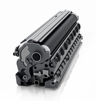 Black toner for laser printers isolated on white background. 3D illustration.