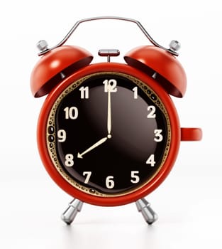 Red alarm clock combined to coffee mug. 3D illustration.