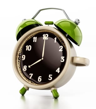 Alarm clock combined to coffee mug. 3D illustration.