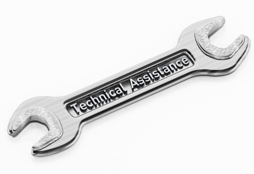 Technical assistance wrench isolated on white background. 3D illustration.