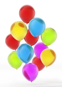 Flying multi colored balloons isolated on white background. 3D illustration.