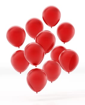 Flying red balloons isolated on white background. 3D illustration.