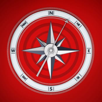 Compass icon isolated on red background. 3D illustration.