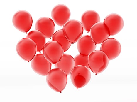 Flying red balloons isolated on white background. 3D illustration.