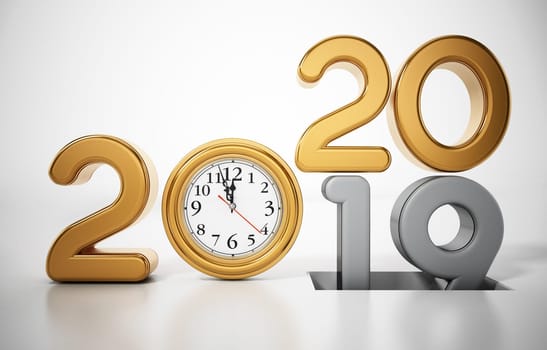 Number 2019 turning to new 2020. New year 2020 concept. 3D illustration.