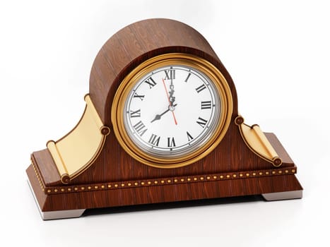 Antique chimney clock isolated on white background. 3D illustration.
