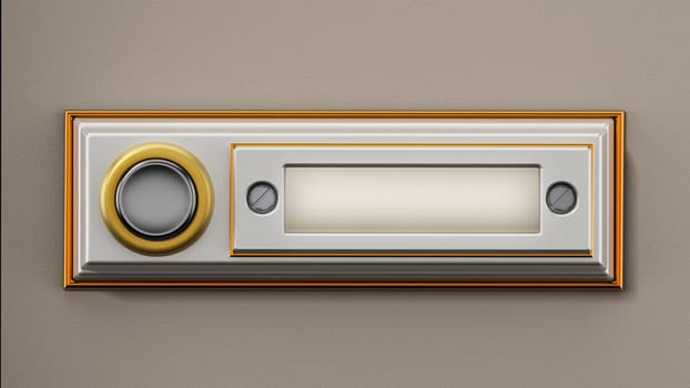 Rectangle vintage doorbell button on the wall. 3D illustration.