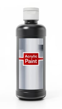 Black acrylic paint bottle isolated on white background. 3D illustration.