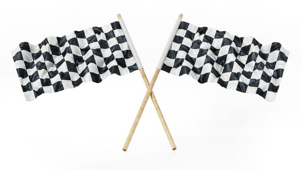 Checkered race flags isolated on white background. 3D illustration.