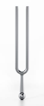 Aluminum alloy tuning fork isolated on white background. 3D illustration.