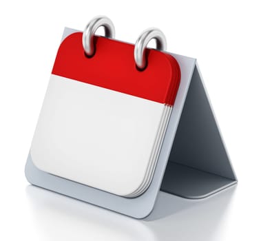 Blank calendar isolated on white background. 3D illustration.