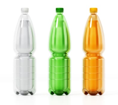 Non-alcoholic beverage bottles isolated on white background. 3D illustration.