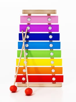 Classic wooden dollhouse isolated on white background. 3D illustration.