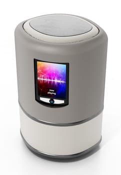 Smart speaker with LCD screen isolated on white background. 3D illustration.