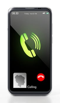 Fictitious smartphone call screen and icons. 3D illustration.
