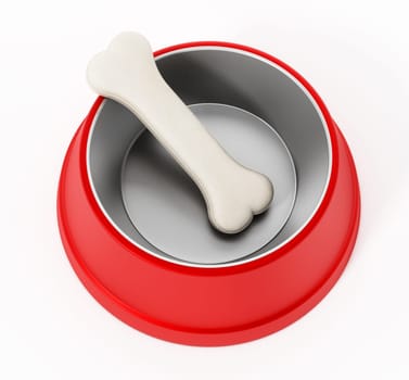 Dog food plate full of bones isolated on white background. 3D illustration.