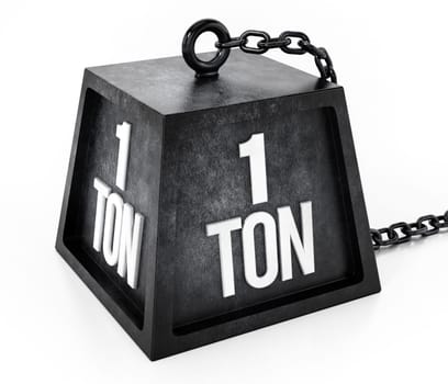 1 ton weight isolated on white background. 3D illustration.