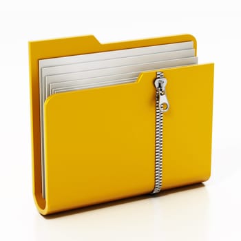 Zipped folder isolated on white background. 3D illustration.